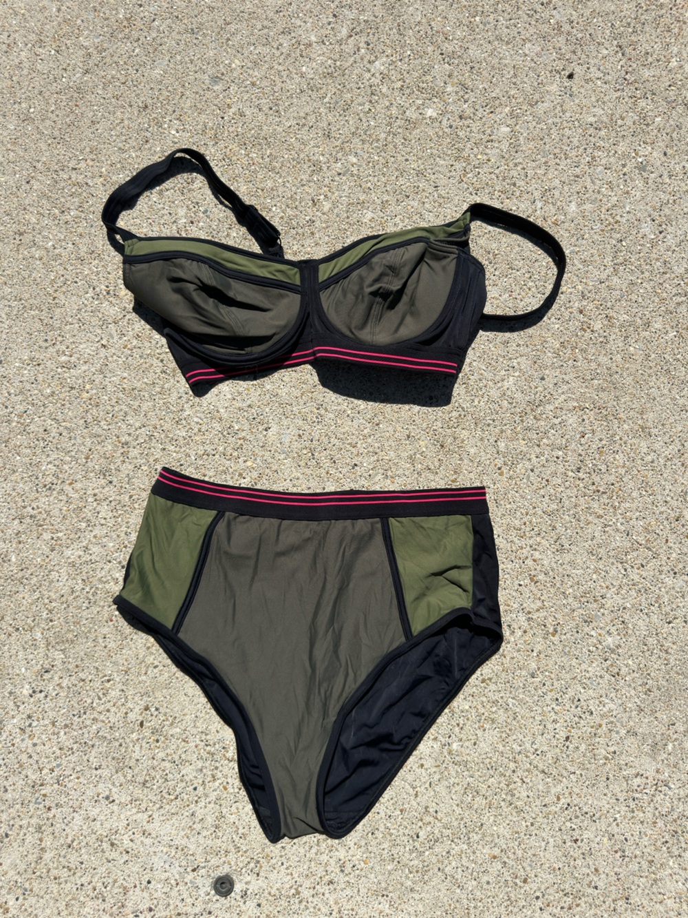 Freya Olive Green & Black Two-Piece Swim Set with Pink Trim